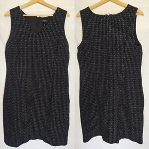 Ann Taylor Dress Sheath Sleeveless Black White  Venck 14 Petite 14P Tweed Office